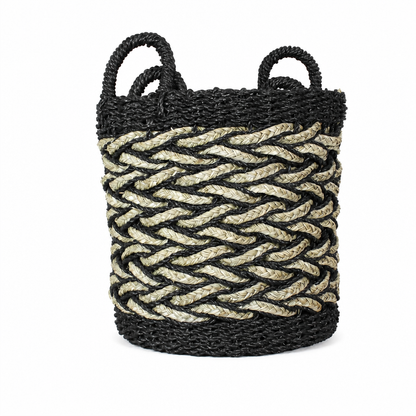 Set of 3 Baskets 'Papua' - Black & Natural