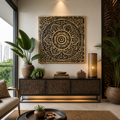 Decorative Panel "Kasmaran" - Black & Natural Wash - 110 x 110 cm