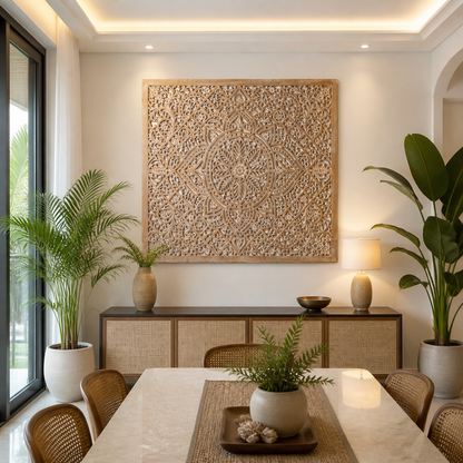 Carved Decorative Panel "Jatiluwih" in Antique Wash - 160 x 140 cm