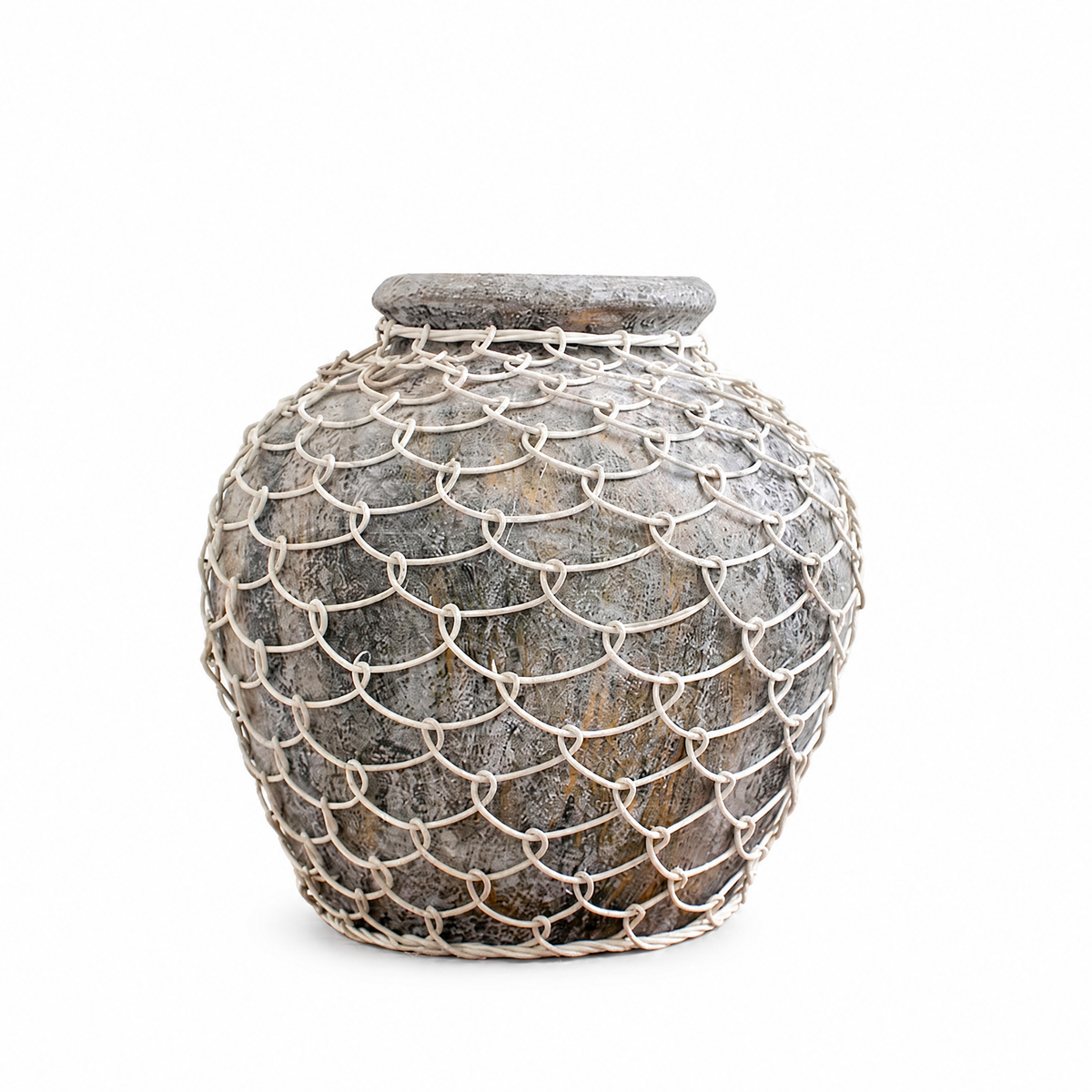 Decorative Vase “Jepun” – Grey Wash & Natural Rattan