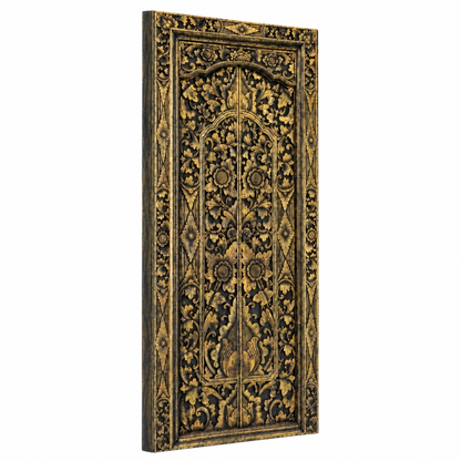 Teak Wooden Hand Carved Balinese Door 'Gianyar' in Black Gold Antique Wash - 210 x 100 cm