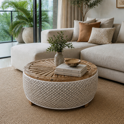 Rattan & Wooden Coffee Table “Maylea” – 90 cm