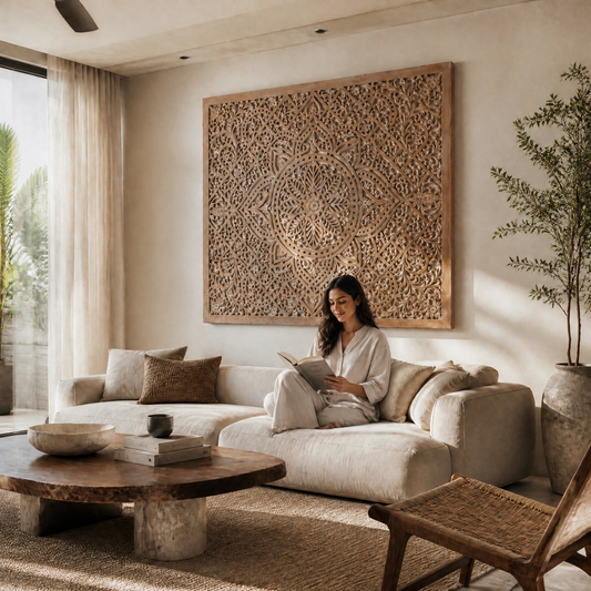 Carved Decorative Panel "Jatiluwih" in Antique Wash - 160 x 140 cm