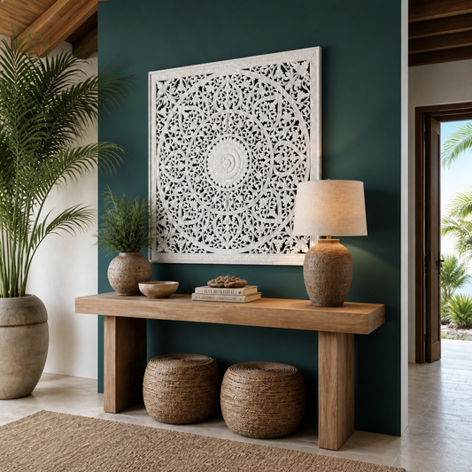 Carved Decorative Panel "Umadewi" in White - 120 x 120 cm