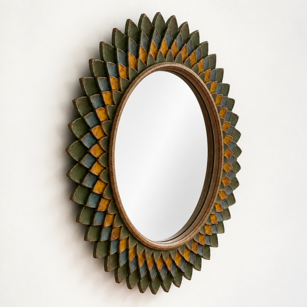 Hand Carved Mirror "Naraya" - Multicolor - 80 cm