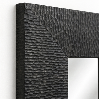 Wooden Sculptured Mirror "Rengkuh" - Black - 70 cm