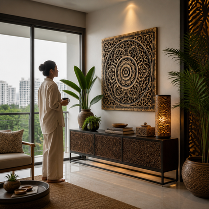 Decorative Panel "Kasmaran" - Black & Natural Wash - 110 x 110 cm