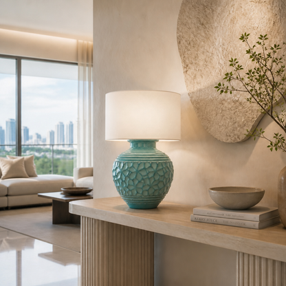 Ceramic Table Lamp 'Bleuet' - Turquoise