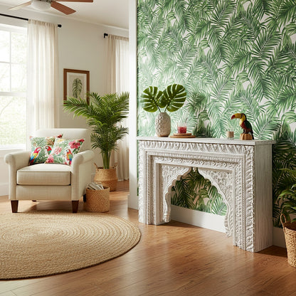 Hand-Carved Wooden Console Table “Ashama” – Distressed White Finish - 130 cm