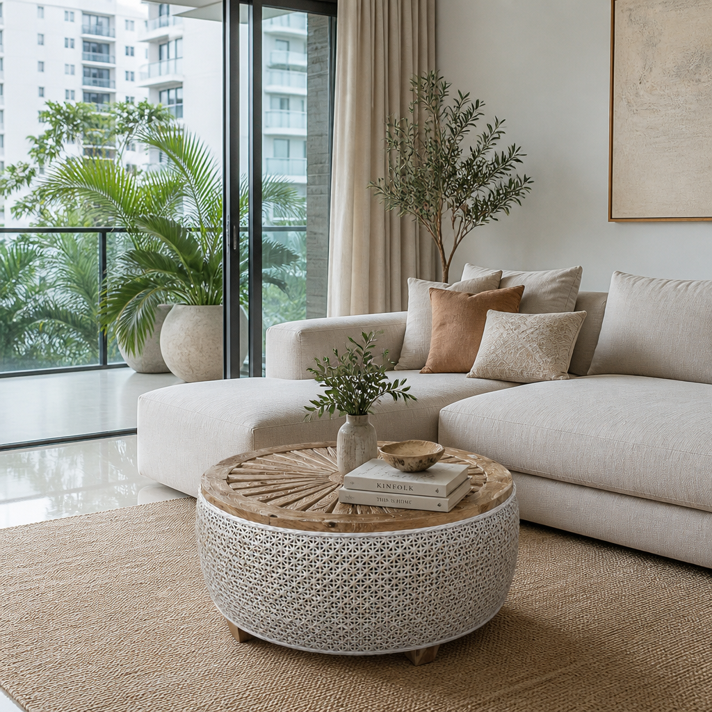 Rattan & Wooden Coffee Table “Maylea” – 90 cm