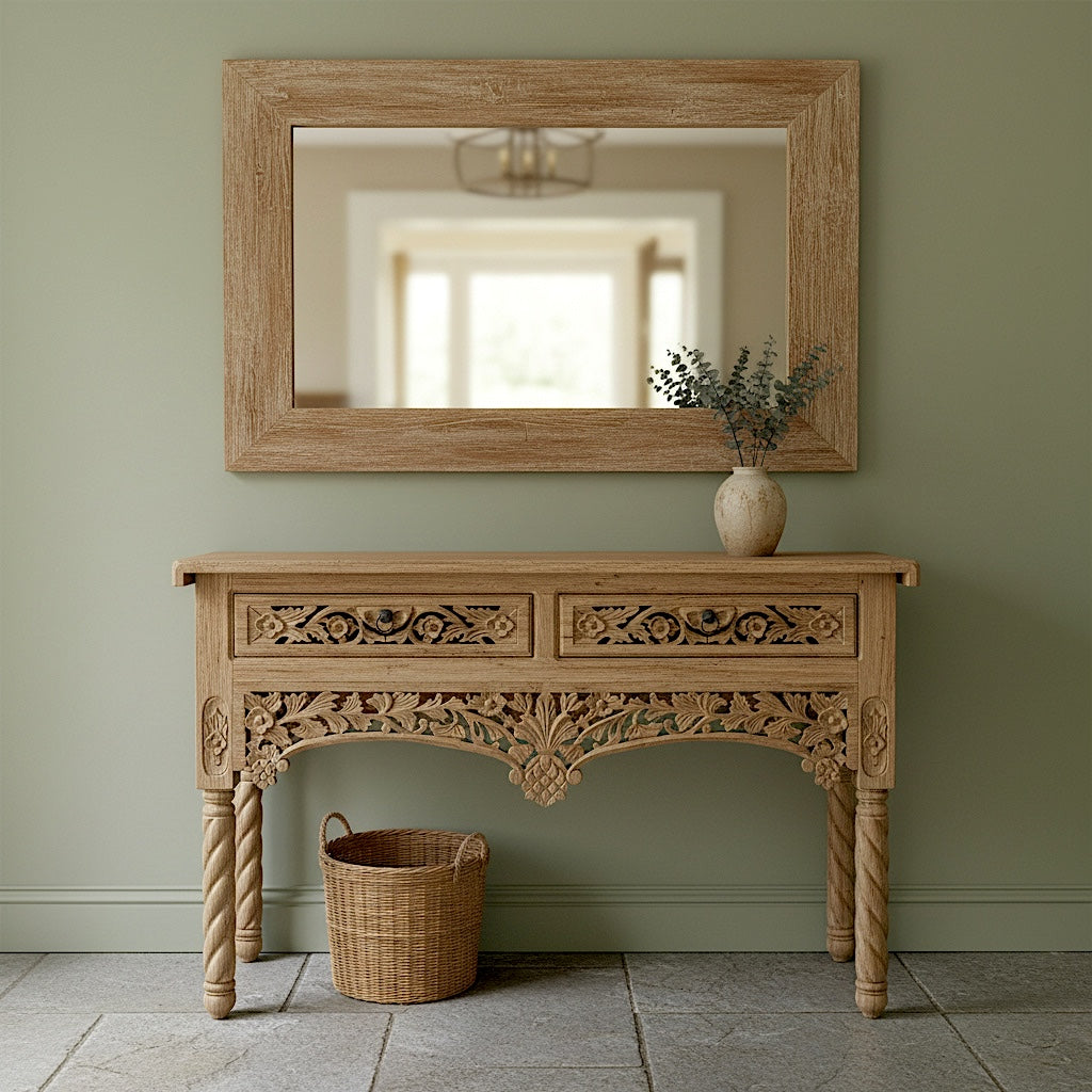 Wooden Carved Console Table "Inaranti" - Natural wash