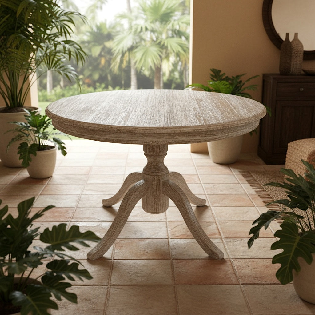 Wooden Round Dining Table  'Alaska' - Natural Wash - 100 cm