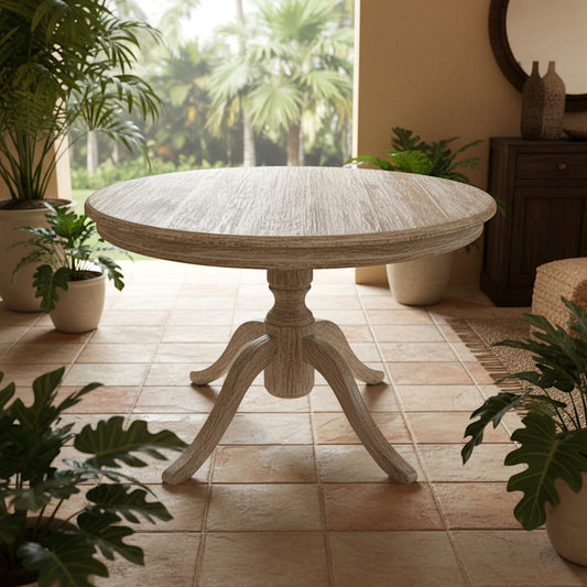 Wooden Round Dining Table  'Alaska' - Natural Wash - 100 cm
