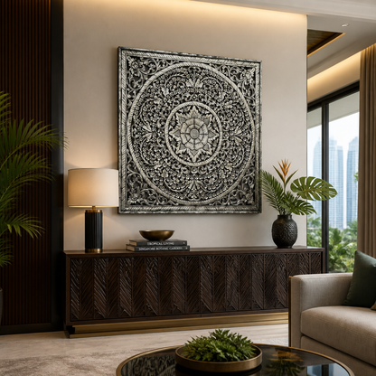 Decorative Panel "Peony" - Silver Antique - 110 cm