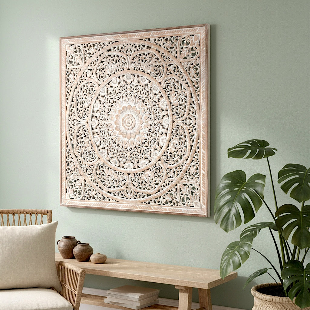 Carved Decorative Panel "Manusa" - Antic Wash - 120 x 120 cm