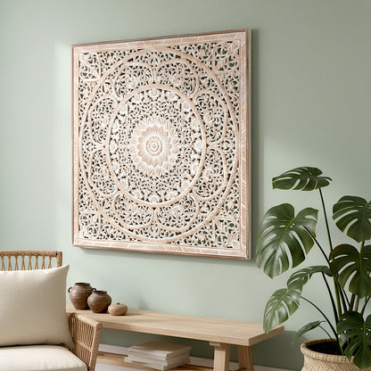Carved Decorative Panel "Manusa" - Antic Wash - 120 x 120 cm