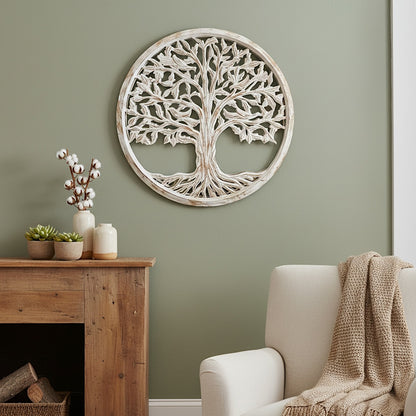 Carved Decorative Mandala  "Tree of Life" - Antic Wash - 60 cm
