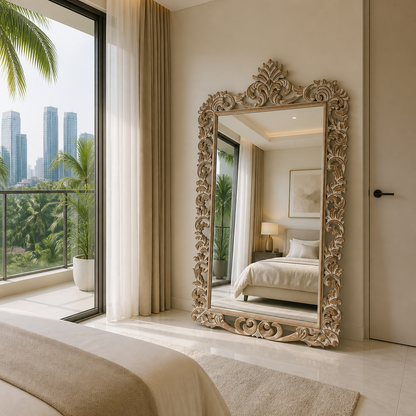 Hand Carved Mirror "Uluwatu" Antic-wash - 180 cm