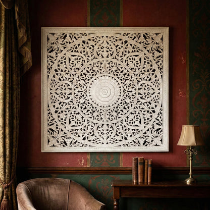 Carved Decorative Panel "Umadewi" in White - 120 cm