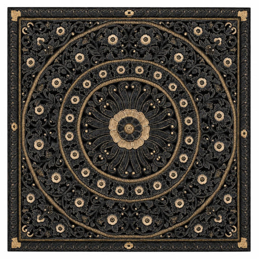 Custom Carved Full Bed Headboard "Dianna" - Black - 203 x203cm
