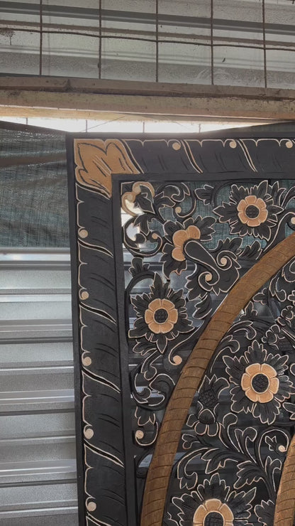 Carved Full Bed Headboard "Dianna" - Black - 203 x203cm