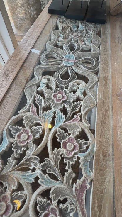 Wooden Carved Console Table "Srikandi" - Blue & White Wash - 150 cm