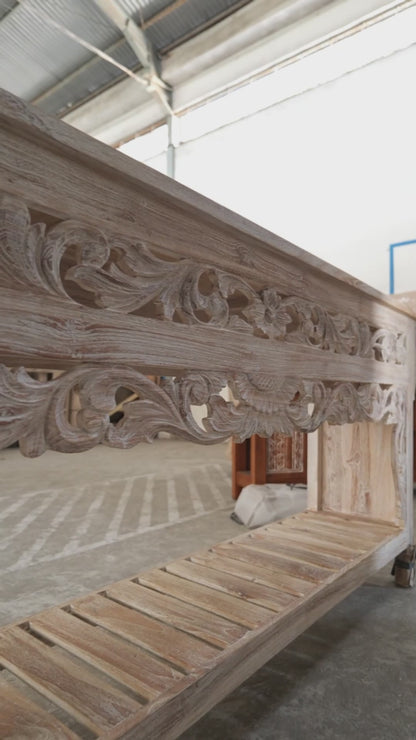 Wooden Carved Console Table "Balina" - White Wash - 150 cm