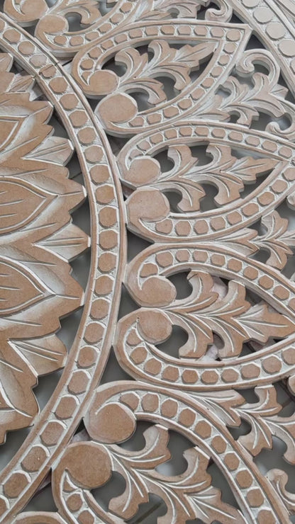 Carved Bed Headboard "Cendana" - Antique Wash