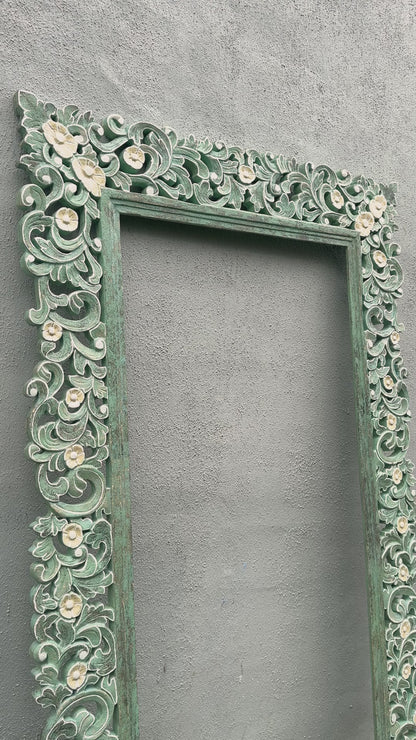 Hand Carved Mirror "Agung" - Green - 180 x 100 cm