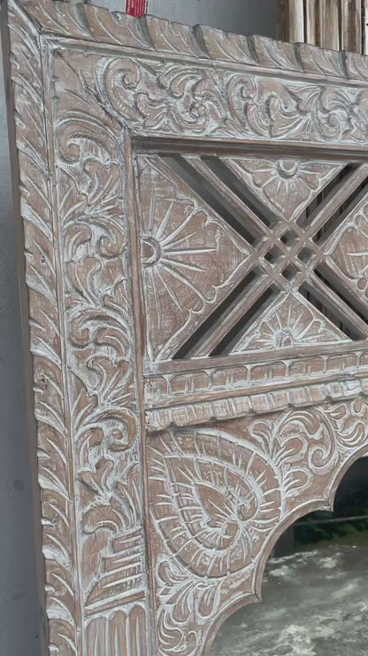 Hand Carved Wooden Mirror 'Sekarupa' - White Wash - 180 x 90 cm