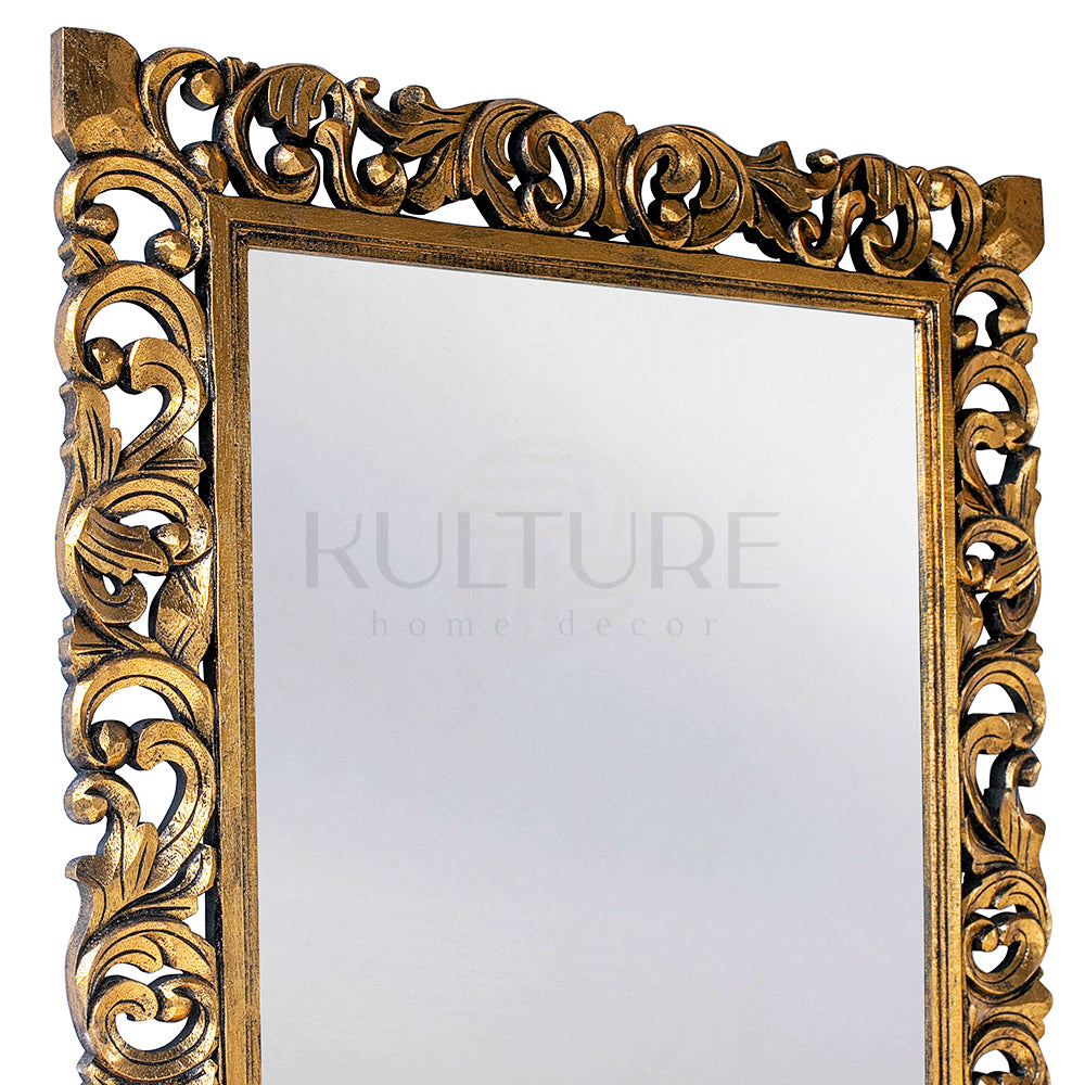 Hand Carved Mirror "Cempaka" Gold Wash - 150 cm